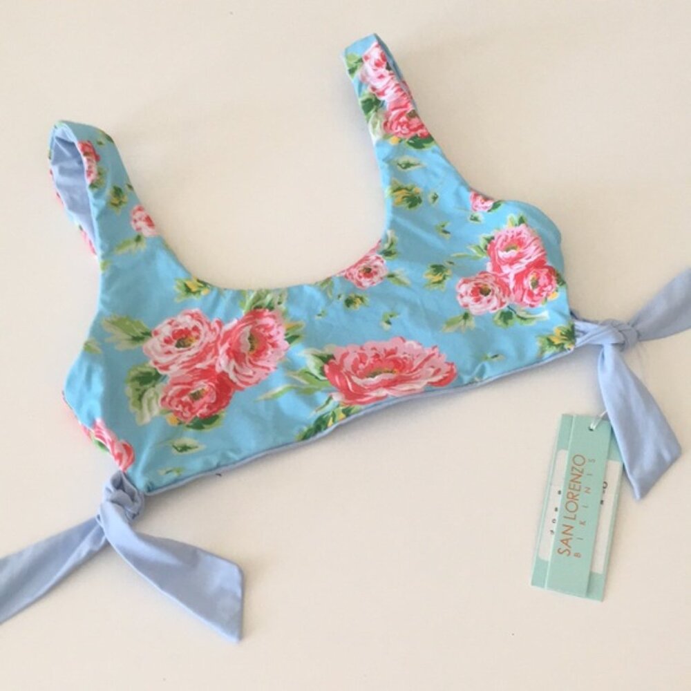 San Lorenzo Bikini Top Scoop Neck Side Ties Rose Print